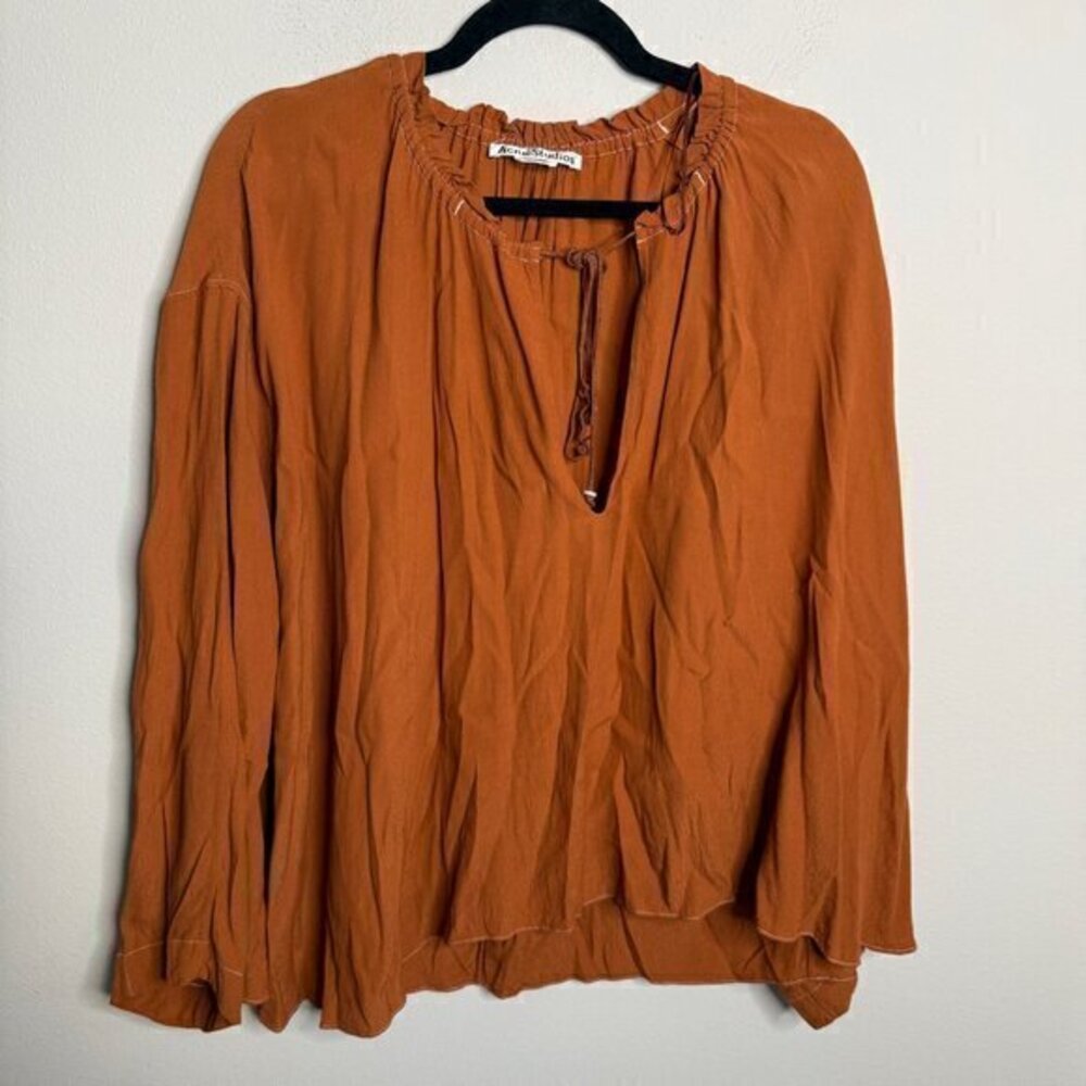 Acne Studios Women's XL Orange Long Sleeve Peasant Blouse Boho Casual Top‎